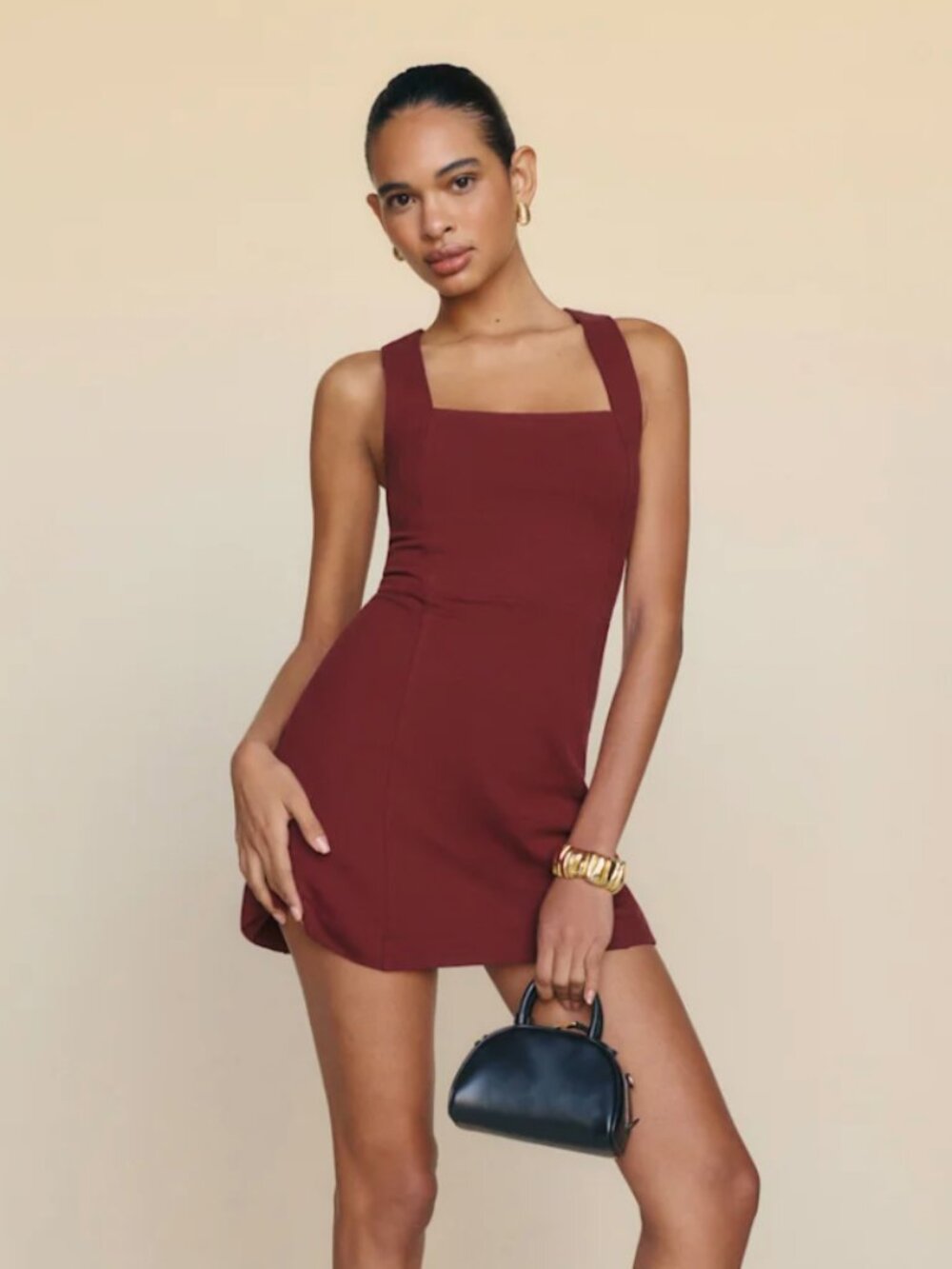 Reformation Rai Red Mini Dress Knit Square Neck Small